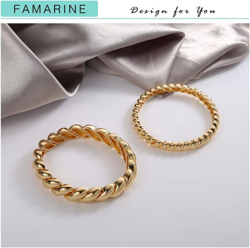 FAMARINE Gold Silver Chunky Bangle Bracelet for Women Men - Image 5